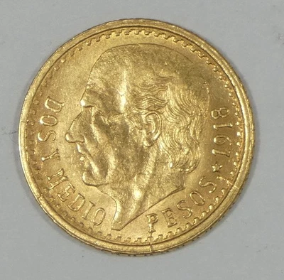 Peso de oro de 2 1/2 de México 1918 casi sin circular Foto 1 de 4
