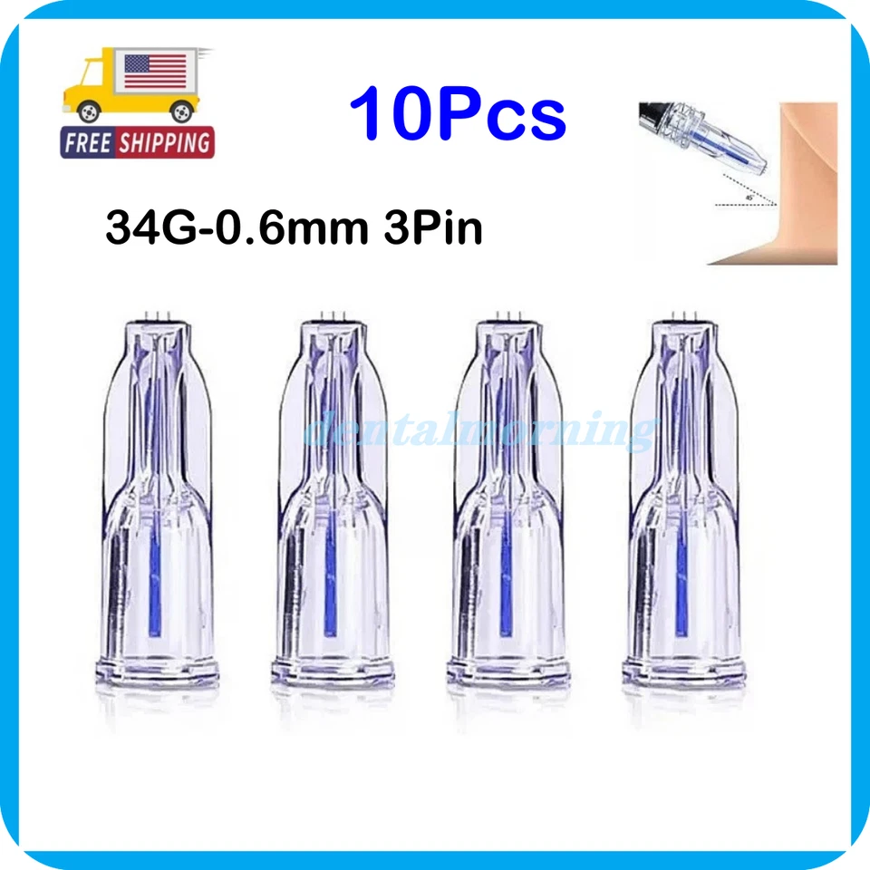 10 PIEZAS Cristal Nanosoft Microneedle 3Pin Tres Agujas Anti Envejecimiento Ojos Líneas de Cuello Foto 1 de 4