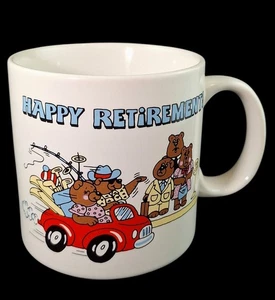 Vintage Russ "Happy Retirement" Brown Bear Red Car Ceramic Coffee Mug - Imagen 1 de 13