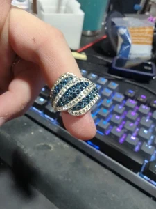 Blue Italian Crystal Cocktail Ring Size 8 - Picture 1 of 3