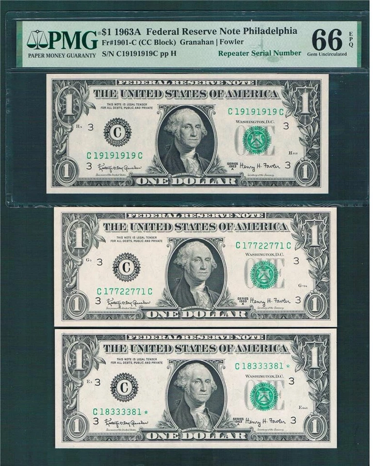3)$1.00 1963A FRN SAME(Series & District)Special "FANCY PHILLIES"~ALL UNC's.!! - Image 1 of 1