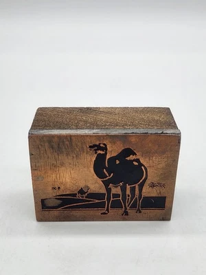 Wood & Metal Printing Block Stamp Camels Desert Palm Trees 2" x 1.5" - Image 1 of 4