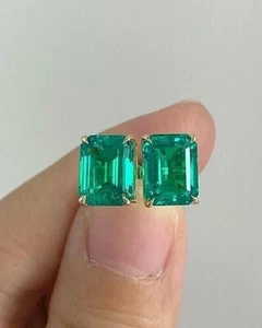 Grüner Smaragd Muttertag Hochzeit Ohrstecker Schmuck 925 Silber vergoldet - Bild 1 von 5