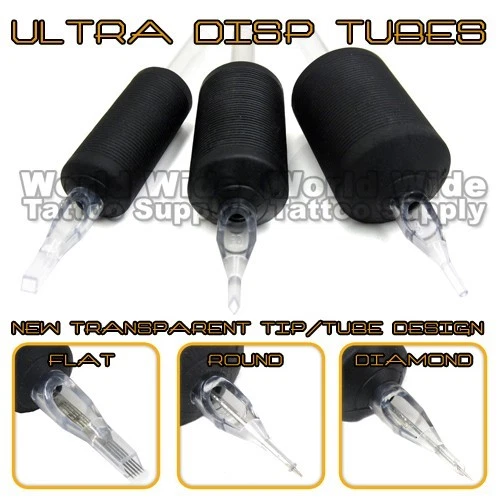 25 TUBOS ULTRA 1.25" Goma Desechable Agarre Tatuaje Punta Transparente Redonda Plana Diamante  Foto 1 de 1