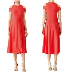 NEW Halston Heritage Poppy Cold Shoulder Midi Dress Size 6 $325 NWT Coral Summer - Picture 1 of 15