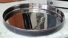 Vintage Black Leather And Silver Round Serving Tray Bar Drinks