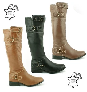 BOTAS INFORMALES DE EQUITACIÓN HASTA LA RODILLA DE CUERO REAL PARA DAMA Y MUJER TALLA DE ZAPATOS - Imagen 1 de 15
