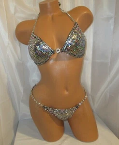 NPC WETTKAMPF BIKINI ANZUG SILBER/SCHWARZ HOLOGRAMM 34B - Bild 1 von 4