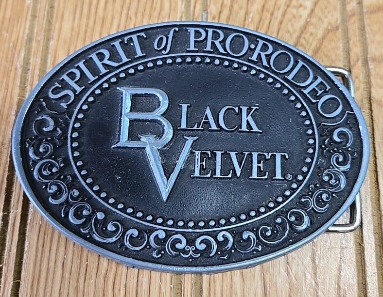 Black Velvet Whisky Promo Belt Buckle Spirit Of Pro Rodeo Vintage 70s - Image 1 of 1