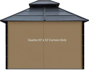 Universal Khaki Privacy Curtain with Zipper for 10' x 12' Gazebo - Picture 1 of 10