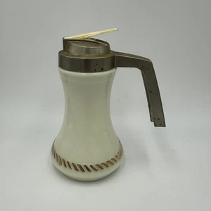 VINTAGE WHEATON CUSTARD GLASS W/ GOLD TRIM SYRUP PITCHER JUG - Picture 1 of 6