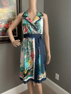 RARO Vestido Halter Tibi Seda Envolvente Selva Safari Estampado Cebra Guepardo Talla 4 Foto 1 de 4