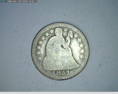 1851 seated dime (66-342 3m3) Cover