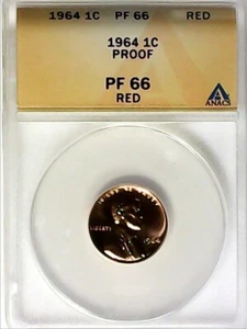 1964-P 1C Lincoln Memorial Cent PROOF LG DATE ANACS PF 66 RED 22hct0906 - Picture 1 of 4