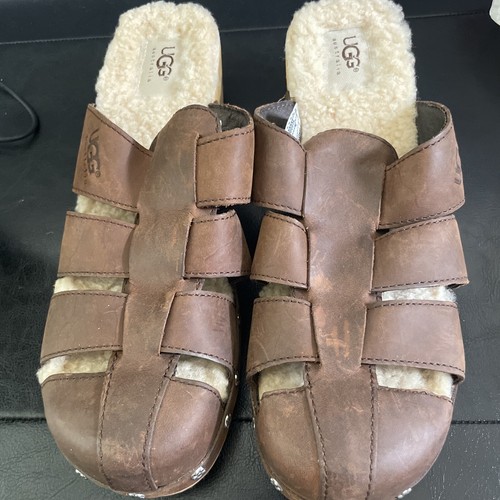 Zoccoli da pescatore UGG donna marrone pelle shearling muli US 8 diapositive