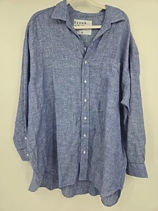 Frank & Eileen MacKenzie OS Oversized Blue Linen Shirt Blouse Long Sleeve - Picture 1 of 4