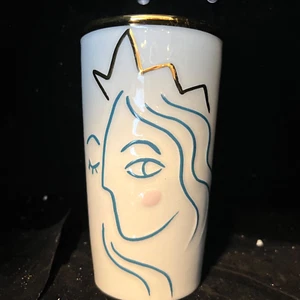 Starbucks Mermaid Embossed Ceramic Tumbler  Siren Face  Gold Crown  10oz 2017 - Picture 1 of 4