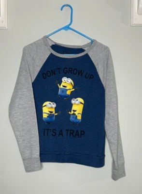 Despicable Me Minions Kids T-Shirt M(7-9) Don't Grow Up. It's a trap. Blue Gray - Image 1 of 4
