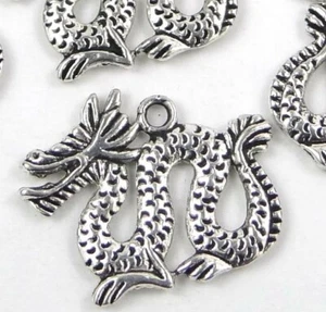 8 Dragon Charms Antique Silver Pewter Charm 19x24mm - Picture 1 of 2