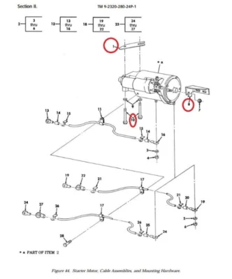 HMMWV HUMMER H1 STARTER BOLT SET WITH SHIM AND REAR MOUNTING BRACKET  - Image 1 of 2
