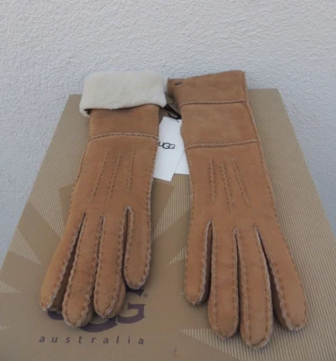 GUANTES UGG CÁLIDOS PIEL DE OVEJA CASTAÑO LARGOS DELGADOS ~MUJERES PEQUEÑOS ~ NUEVOS CON ETIQUETAS Foto 1 de 4