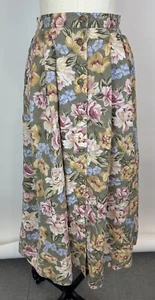 "Falda midi floral vintage años 90 XS/24"" cintura alta plisada botón delantero salvia mamá" - Imagen 1 de 11