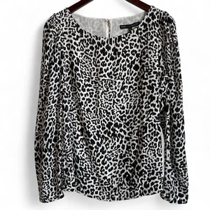 WHBM White House Black Market Boat Neck Leopard Animal Blouse Size 6 NWT Black - Picture 1 of 11