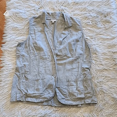 J jill Mujer Chaleco Gris Mezcla Lino y Seda Con Bolsillos Delanteros Talla Grande Foto 1 de 4