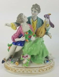 Hinode Japan Man And Woman Figure Gold Trim Colorful Floral   - Picture 1 of 6