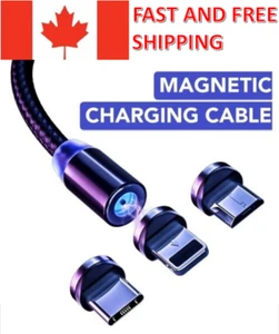 Magnetic 3 in 1 USB Charging Cable - Type C, For Iphone, Micro USB + Fast Charge - Picture 1 of 10