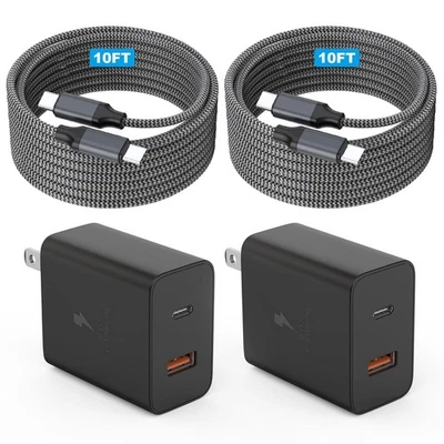 Extra Long 10 Foot 45W USB C and A Fast Charger Block Dual Port PD Power Adapte - Image 1 of 3