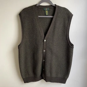 Vintage 80s Club Room Lambswool Sweater Vest Green Preppy Academic Button Large - Picture 1 of 3