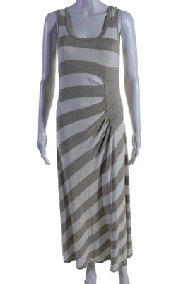 Calvin Klein Womens Striped Sleeveless A Line Maxi Dress Beige White Size 8 - Image 1 of 4