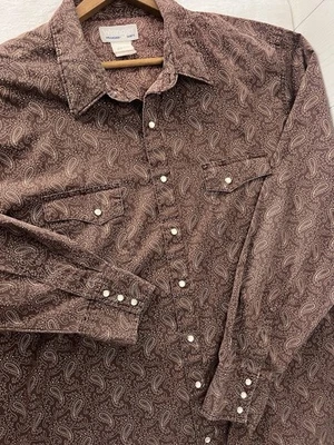 Wrangler Mens Size 2XT Western Pearl Snap Shirt Paisley Brown Cowboy Rodeo 2XL - Image 1 of 4