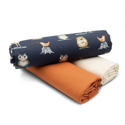 Baumwollstoff 1x Druck + 2x Uni je 0,5m Stoffpaket Nähen Süße Waldtiere Set 74 - Bild 1 von 4