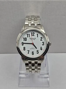 Omax HSJ717 Quartz Stainless Steel Water Resist Watch New Battery SilverTone Men - Picture 1 of 9
