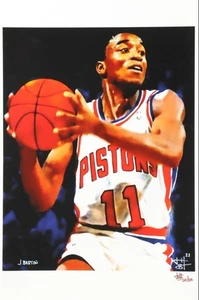 Josh Barton signiert ISIAH THOMAS Detroit Pistons 12x18 LE Lithographie #123/500 (PA - Bild 1 von 5
