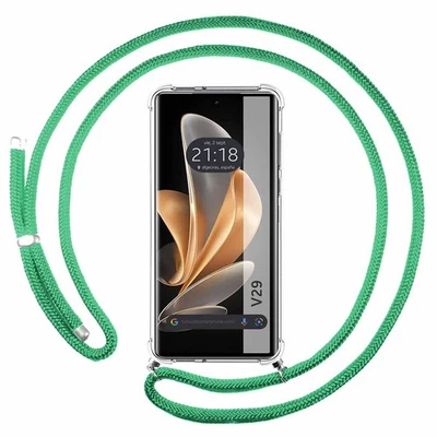 Funda Trasparente Appesa Per Vivo V29 5G Con Corda Verde Acqua - Immagine 1 di 3