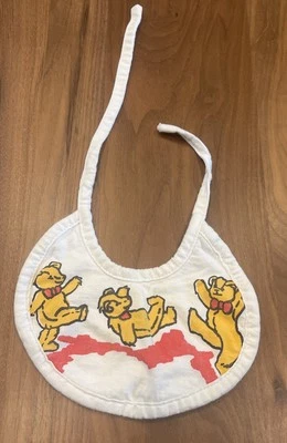Babero vintage para bebé niño pequeño algodón con osos oso naranja rojo crema limpio RARO ✨ Foto 1 de 4