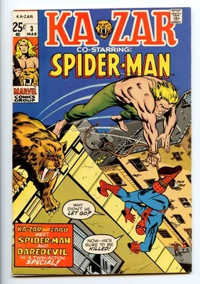 Ka-Zar #3 - Daredevil & Spider-Man Reprints & Angel Story -Marvel 1971 GD/VG - Image 1 of 4