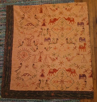 Colcha bordada Crewel tamaño king India manta colcha animales elefante Foto 1 de 3