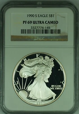 1990-S American Proof Silver Eagle $1 NGC PF 69 Ultra Cameo (49) - Image 1 of 2