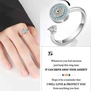 925 Sterling Silver Fidget Anti Anxiety Ring Spinner Women Girls Jewellery Gifts - Picture 1 of 11