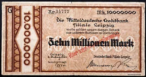 LEIPZIG 1923 "Deutsche Bank" Huge 10 Million Mark Inflation Notgeld Banknote - Picture 1 of 2