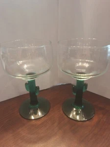 Set of (2) Libbey Green Cactus Stem Margarita Glass 10oz - Excellent Condition - Picture 1 of 4