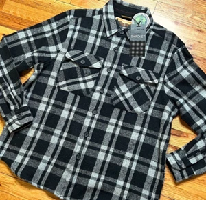 Mens Plaid Flannel Shirt Jacket Button Down NWT $56 - Size Small - Black/White - Picture 1 of 8