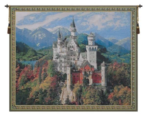 Neuschwanstein Castle Bright Belgian Tapestry Wall Art Hanging (New) 30x37 inch - Picture 1 of 6