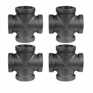 1PC Acier Malléable Moule Tuyau Fixation 4 Voie Industriel Meubles Noir - Picture 1 of 9