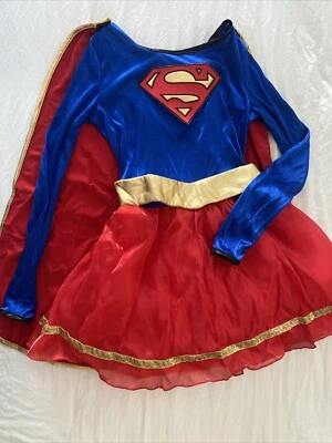 Supergirl Costume Blue Dress with Cape and Boot Covers Child Size Medium 8/10 - Image 1 of 4