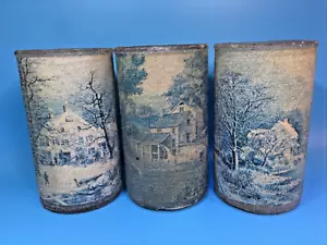 Vtg Currier & Ives Sugar Coated/Frosted 5" Pillar Candles, Winter, Set of 3 Used - Picture 1 of 9